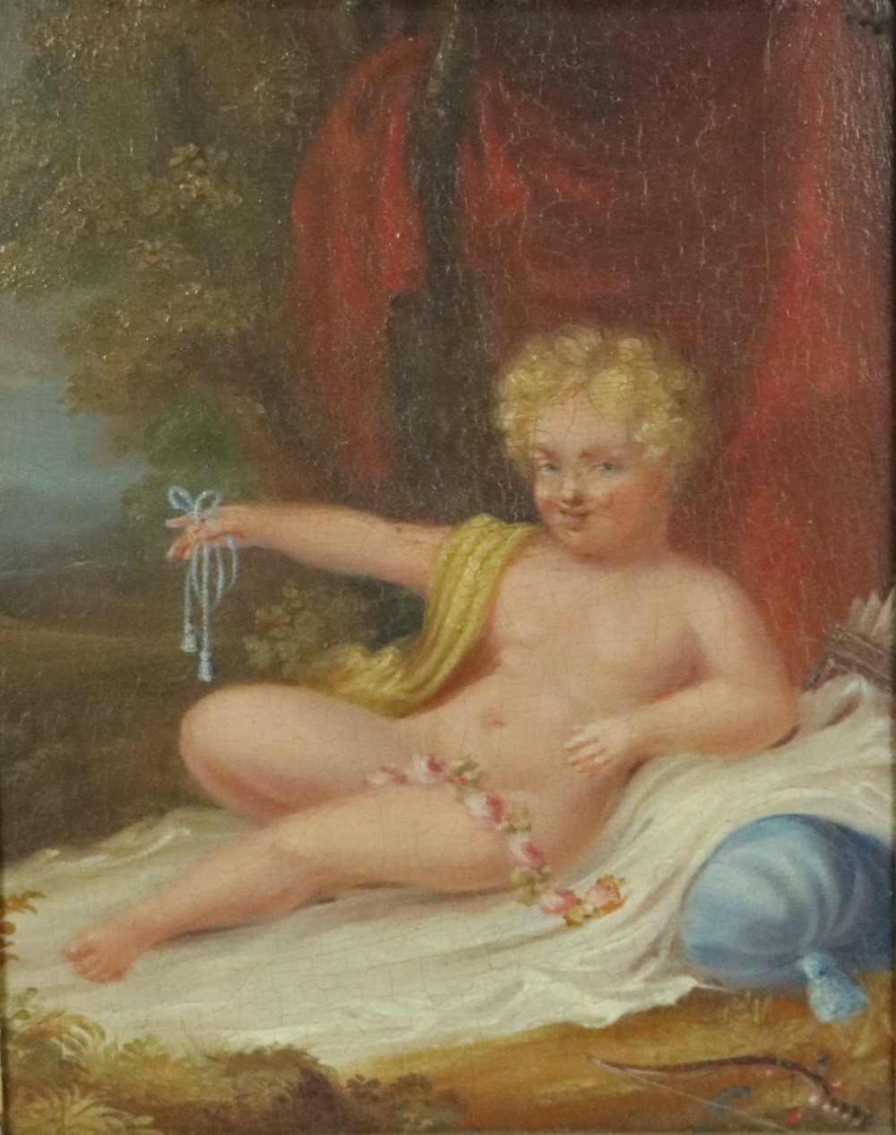19th Century Continental School "Cupid Resting in a Classical Landscape," O.O.P.