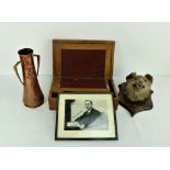 A signed Portrait Photograph "Eamon de Valera," an Arts & Crafts copper and brass mounted Vase,