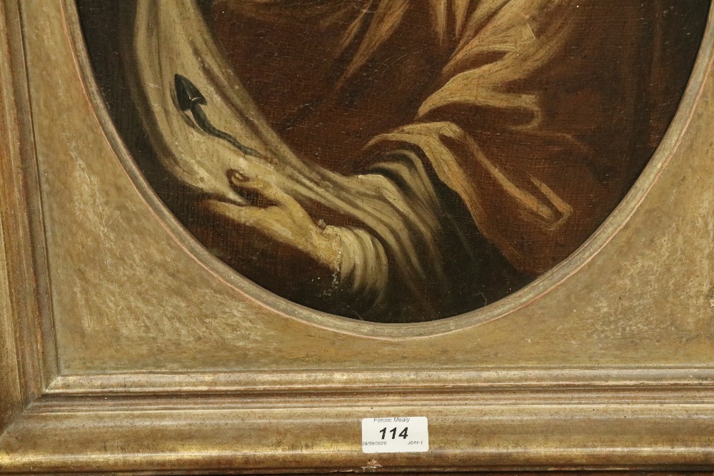 17th Century Spanish School An oval, "Painting of a Saint holding a cloth," O.O.C., approx. - Bild 4 aus 5