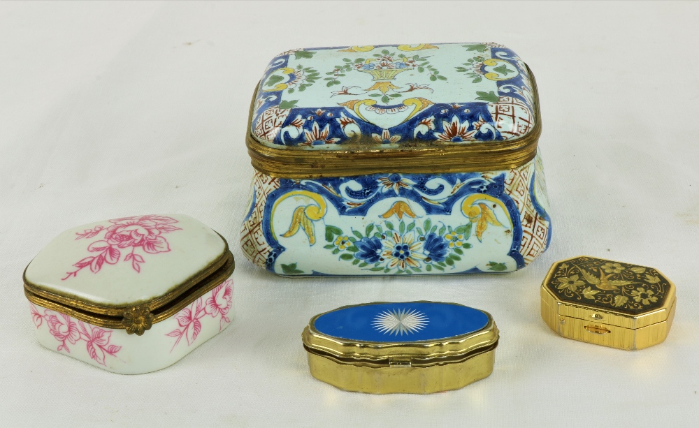 An attractive small ormolu mounted Faience Vanity Box, marked HV on base,