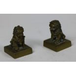 A good pair of Chinese bronze Fo Lion Seals, on square bases, 2" (5cms).