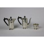 A three piece Café au Lait Set, consisting of a coffee pot and hot water, and sugar bowl,