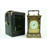 A 19th Century French gilt brass cloisónne or champlevé decorated "Repeater" Carriage Clock,