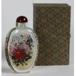 A fine Chinese inside painted glass Snuff Bottle, decorated with flowers, inscribed and signed,