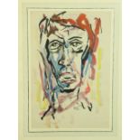 J.P. Donleavy (1926 - 2017) Watercolour, "Lawrence of Arabia," abstract head red and blue, approx.