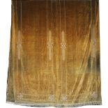Two pairs of green velvet Curtains, with braided borders,