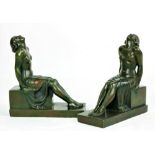 Janle: Early 20th Century French A fine pair of Art Deco heavy bronze Book Ends,