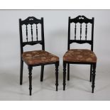 A pair of late 19th Century Aesthetic movement ebonised Side Chairs, possibly Gillows.