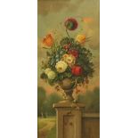 20th Century Attractive Still Life "Colourful Flowers in an Urn, in a garden scene," O.O.P.