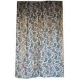 A set of 3 old Curtains, each with a beige ground printed with leafy branches in green and brown,