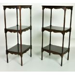 A pair of small matching three shelf mahogany Stands or Whatnots,