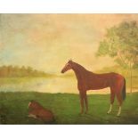 Manner of Samuel Spode "Bay Horse and Foal in a Landscape," O.O.C., approx.