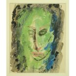 J.P. Donleavy (1926 - 2017) Watercolour, "Abstract Head, Lime and Pink" approx.