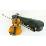 An early 20th Century Violin, of mellow colour, in original case, with bow., as is.