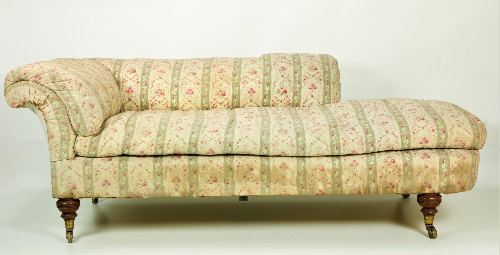 A very good quality late 19th Century Howard & Sons Chaise Longue or Day Bed, three quarter back,