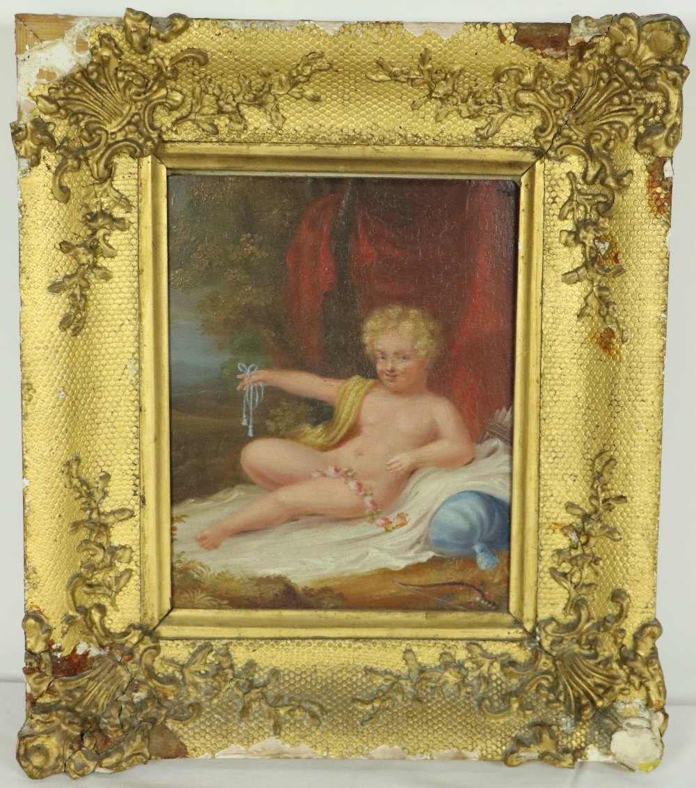 19th Century Continental School "Cupid Resting in a Classical Landscape," O.O.P. - Bild 2 aus 2