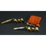 A fine pair of French gilt metal and decorated enamel Opera Glasses,