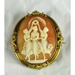 A 19th Century Cameo Brooch, with pinch back, mount, "The Three Graces.