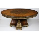 A large and impressive inlaid and brass mounted circular Centre Table, possibly Swedish,