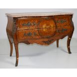 A 19th Century French Louis XV sytle marquetry bombé shaped Commode, with shaped sienna marble top,