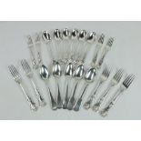 Victorian Kings pattern English silver Cutlery, consisting of 6 Dessert Spoons, 5 Dinner Forks,