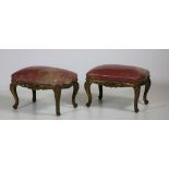A good pair of carved French giltwood Stools, each of rectangular serpentine form,