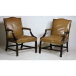 A good pair of George III style Gainsborough Library Armchairs, covered in cream hide,