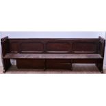 A pair of mahogany Church Pews, 270cms (106") length, 94cms (37") high, 46cms (18") deep.