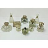 A good collection of Edwardian silver mounted Items, heavy cutglass Inkwells,