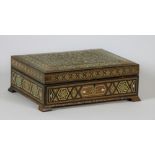 A rectangular Indian parquetry Jewellery Box, profusely inlaid with mother-o-pearl and bone,