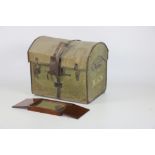 A canvas and leather Military Trunk, with label for "Junior Army & Navy Stores, D'Olier House,