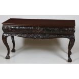 A heavy rectangular carved mahogany or padouke Side Table, with two frieze drawers,
