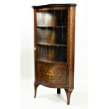 An attractive Edwardian mahogany Corner Cabinet, the shaped top over a domed glazed door,