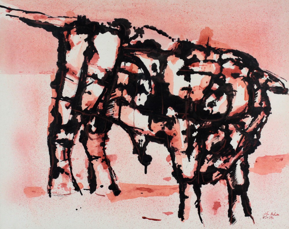 John Behan, R.H.A. (b. 1938) "Bull Study," watercolour, approx.