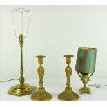 A pair of attractive gilt metal Candlesticks, 28cms (11") high,