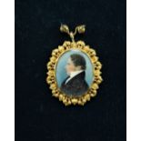 Early 19th Century English School Miniature oval "Profile Portrait of a Gentleman with curling