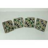 Four matching early antique Persian / Middle Eastern glazed Tiles, mosaic design, each approx.