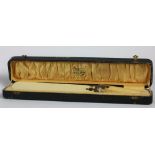 A cased and silver mounted ivory Paper Knife or Page Turner, the silver mount of Birmingham 1925,