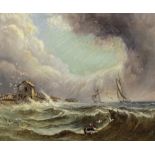 19th Century English School A pair of attractive Maritime scenes, "Coastal Scene with Ships at Sea,