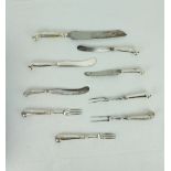 A matched set of pistol handled Dessert Knives and Forks,