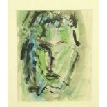 J.P. Donleavy (1926 - 2017) Watercolour, "Abstract Head, Green and Blue," approx.