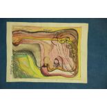 Gerard Dillon, (1916 - 1971) Watercolour, "Abstract Head," mounted on textile, approx.