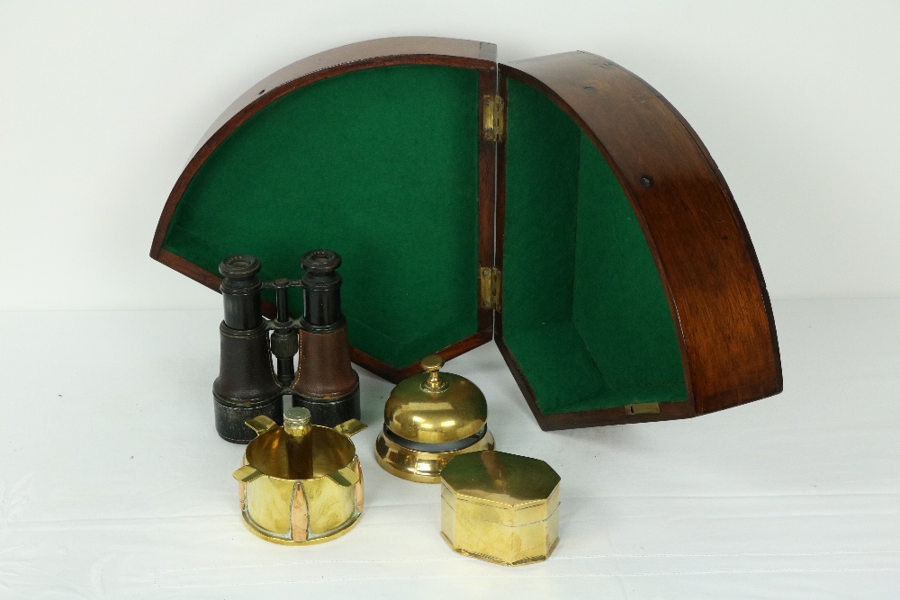 A brass mounted mahogany case with hand-held Compass, an antique mahogany Sextant Case,