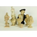 A group of varied small Chalk or Plaster Busts of Musicians mostly, Beethoven, Handel, Chopin, etc.