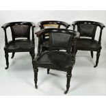 An unusual and rare set of 4, 19th Century mahogany horse shoe shaped Armchairs,