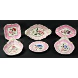 A 28 piece 19th Century English pink and white ground Botanical Dessert Service, probably Spode,