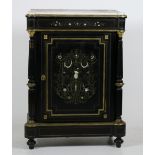 A 19th Century ebonised, brass mounted and brass inlaid Side Cupboard, with marble top,