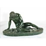 A green marble Statue of a fallen Soldier, "The Dying Gladiator" (or Galatian Celt),