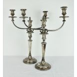 A good pair of antique silver plated two branch, three light Candelabra,