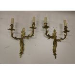 A set of six French style ormolu two branch Wall Lights.